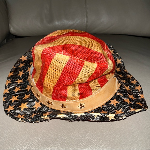 COWBOY HAT USA FLAG Western/Goldcoast Sunwear UV protection red/white/blue straw - Picture 6 of 11